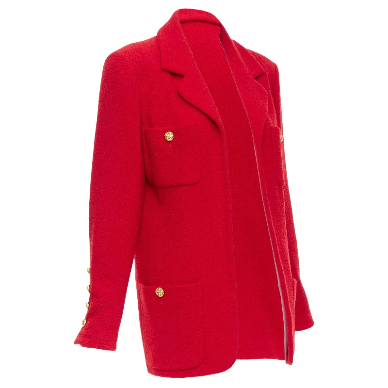 Wardrobe Essentials Chanel lipstick tweed woven button pocket jacket