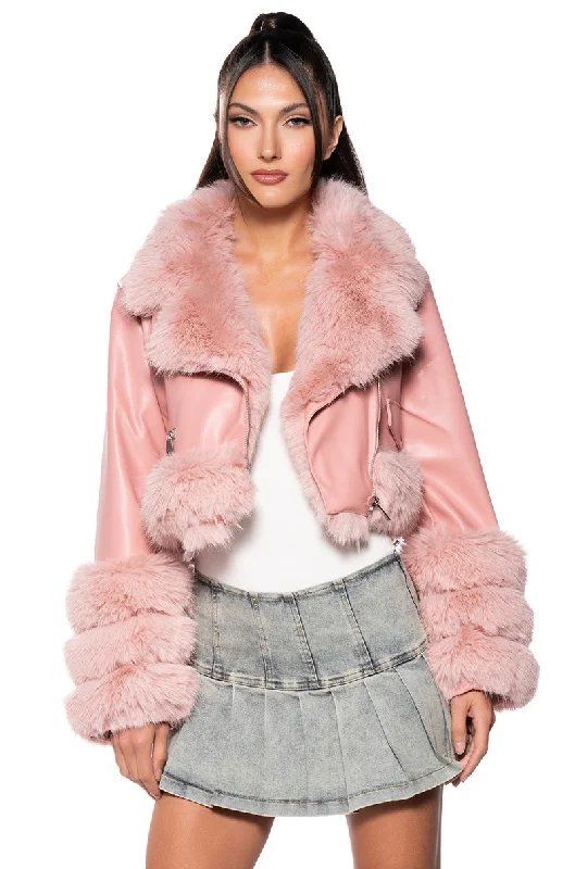 Chic Style, Always In Vogue TALK THE TALK FAUX FUR MOTO JACKET