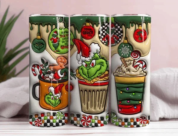 Chic Trend Collection Grinch Cup 3D Inflated 20oz Christmas Tumbler