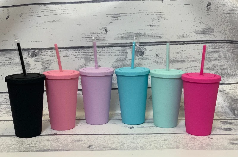 Premium Glassware Discounts 16oz Tapered Plastic Tumbler w/Straw