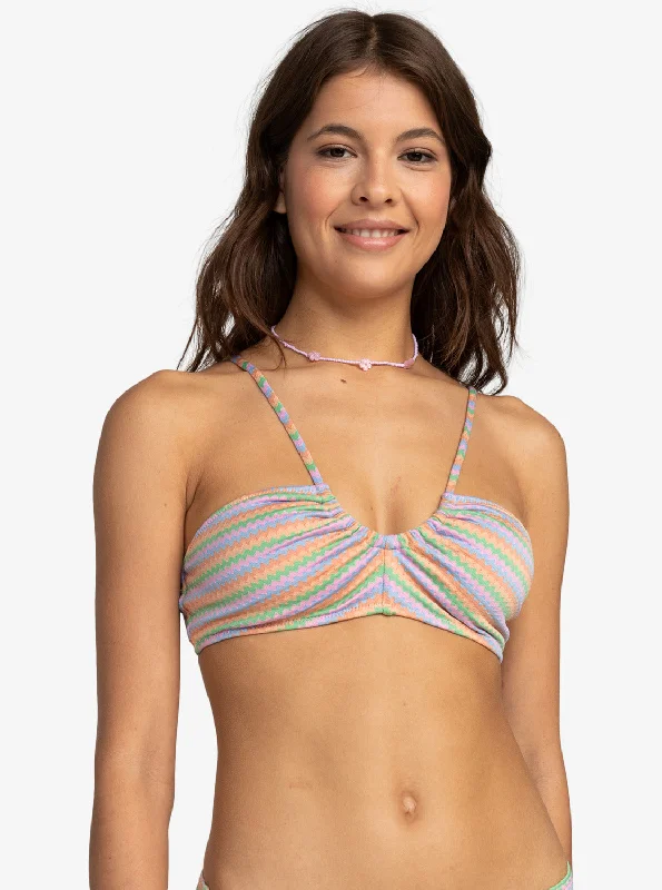 Vintage Look Wavy Stripe Fashion Bralette Bikini Top - Papaya Wavy Stripe S
