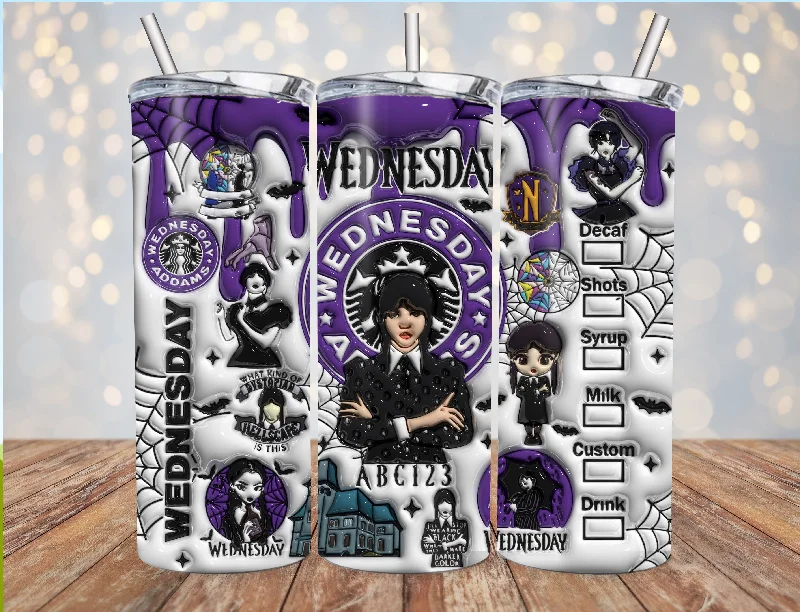Catch Every Fashion Trend Wednesday Addams Coffee Starbucks Inflated 20oz Halloween Tumbler