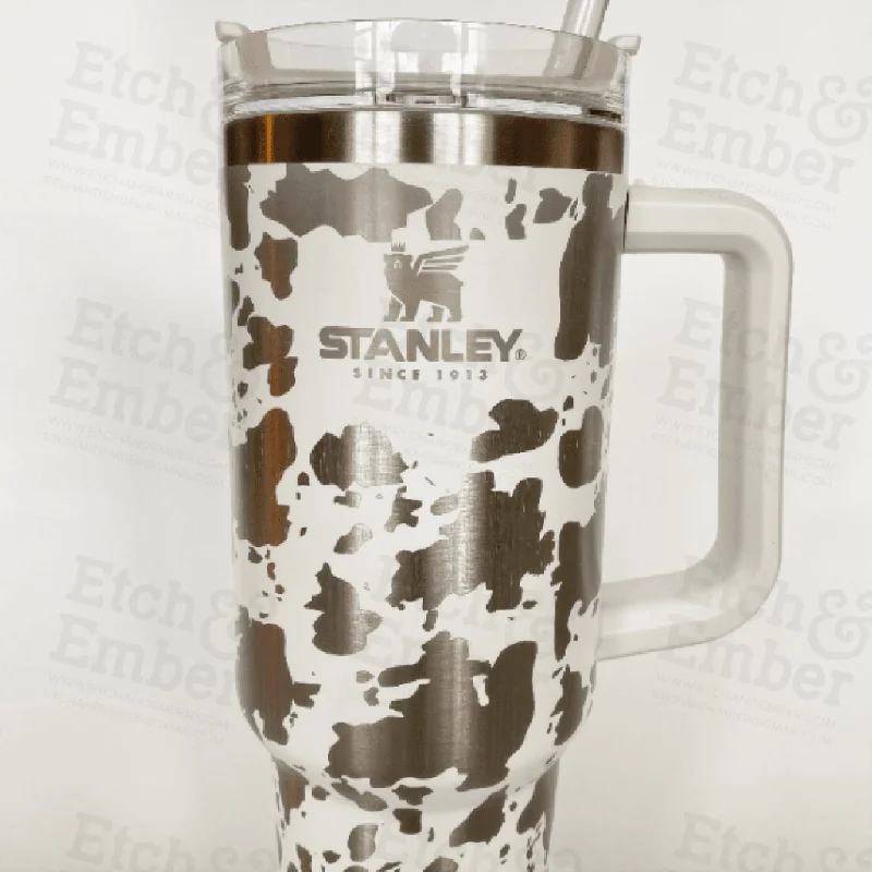 Comfort Meets Fashion Cow Print Custom Stanley Adventure Quencher 40 oz tumbler
