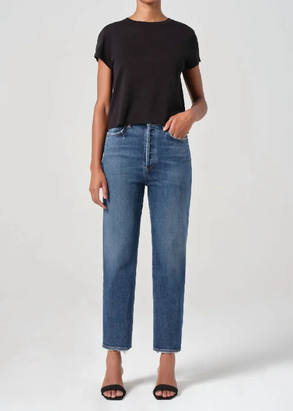Classic Timeless Elegant Style 90S Pinch Waist Crop Jeans In Solace