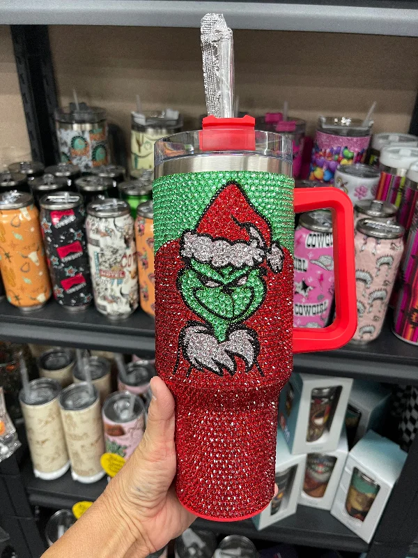 Drinkware Set Sale Christmas 40oz Rhinestone Tumbler  GRINCH