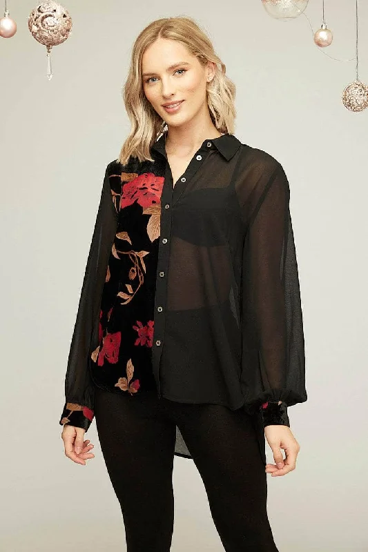 Winter Warm - Up Sale Saloos Velvet Floral Panelled Shirt