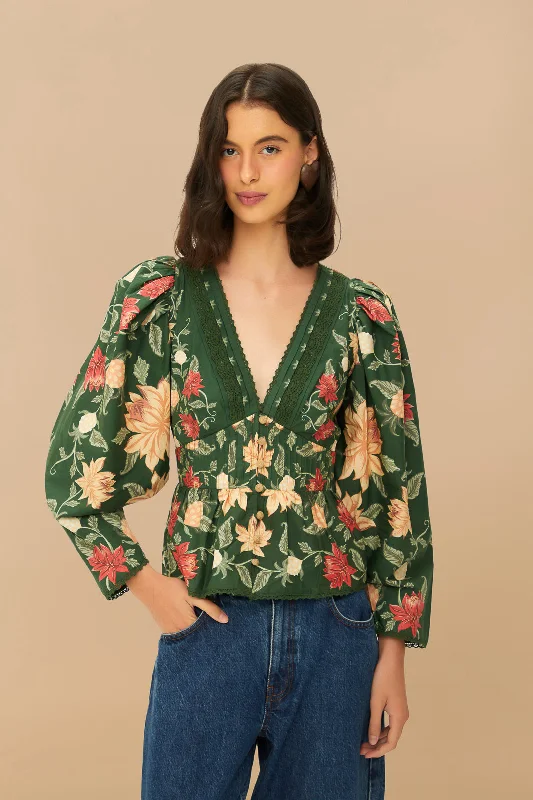 Evening Elegance Green Pineapple Garden Blouse