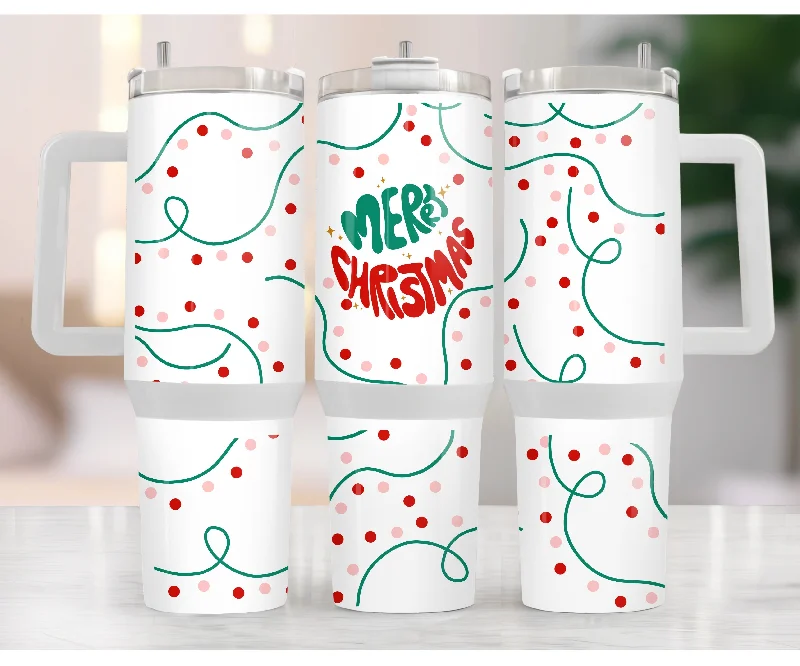 Gift Ideas Merry Christmas Lights 40 oz Christmas Tumbler with handle