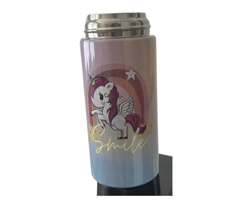 Seasonal Clearance Smile Unicorn tumbler insulated kids 12 oz Leakproof One hand Open. Drop proof /Handmade/ Maintains drink temperature perfect toddlers and kids. Handle easy to carry