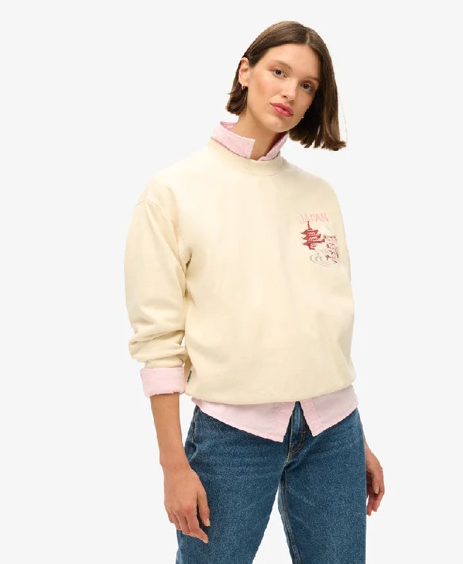 Charming Silhouette Suika Embroidered Loose Sweat | Rice White