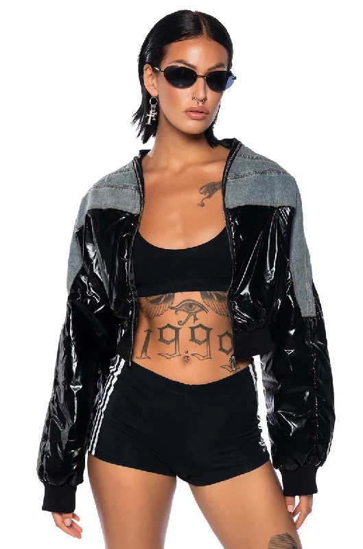 Fashion Frontiers BEST OF BOTH WORLDS PU DENIM PUFFER