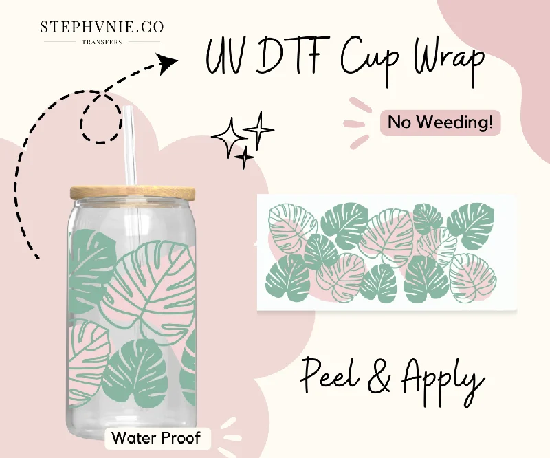 Personalized Cups Discount Monstera Plant - (Clear Film)  16oz Cup Wrap