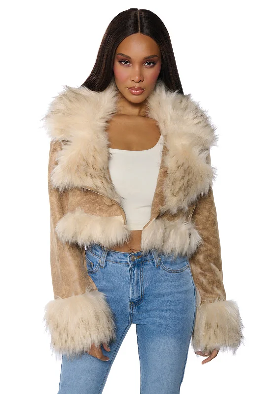 Innovate Your Wardrobe ROWLAND DISTRESSED FAUX LEATHER MOTO WITH FUR COLLAR